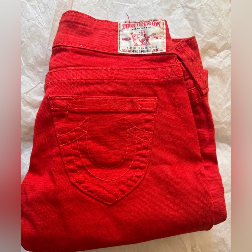 RARE TRUE RELIGION DISCO CANDICE RED WOMENS DENIM JEANS SZ 26